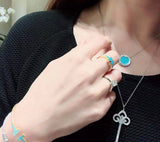 18K T Diamond & Turquoise Circle Pendant Necklace