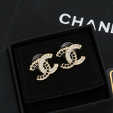 18K CC Crystal Leather Earrings