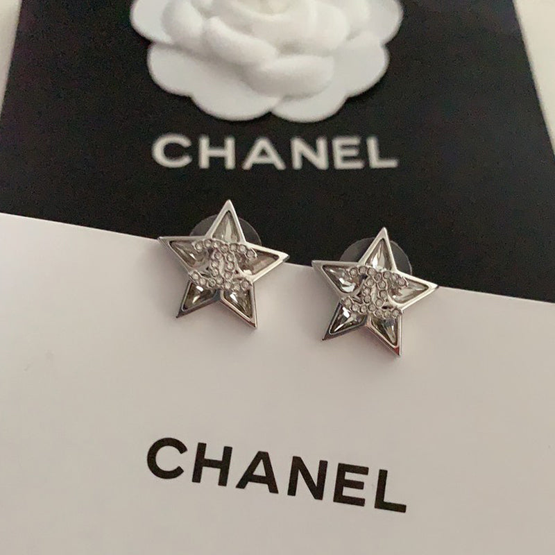 18K CC Star Diamond White Gold Earrings
