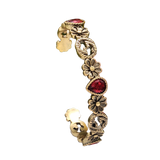 18K Gucci GG Flowers Red Crystals Open Cuff Bracelet