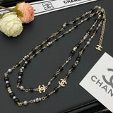 18K CC Black Pearls Long Necklace