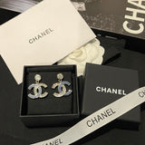 18K CC Blue Diamond Pendant Gold Earrings