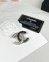 18K CC Black & White Crystals Brooch