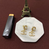 18K CC White Pearl Gold Earrings