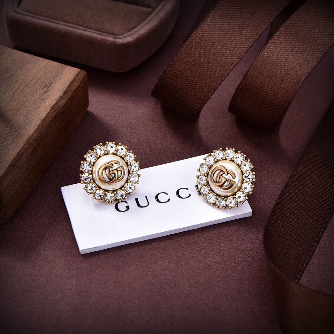 18K Double G Flower Crystals Earrings