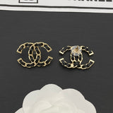 18K CC Black Leather Gold Earrings
