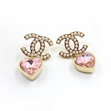 18k CHANEL CC Pink Heart Crystal Earrings