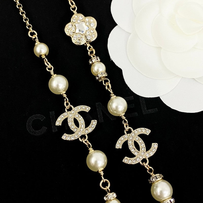 18K CC Long Diamond & Pearl Necklace
