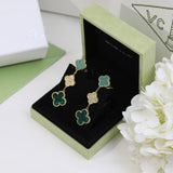 18K Magic Alhambra Three Malachite Motifs Clover Earrings