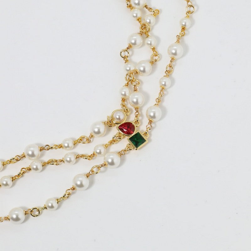 18K CC Color Crystal Long Pearl Necklace