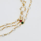 18K CC Color Crystal Long Pearl Necklace