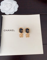 18K CC Pendant Leather Earrings