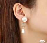 18K CC Flower Pearl Earrings