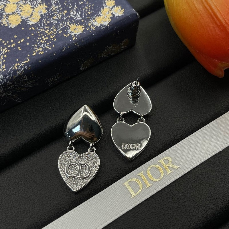 18K CD Double Heart Diamond Earrings