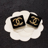 18k CHANEL Black Resin Square Earrings