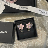 18K CC Pink Flower Gold Earring