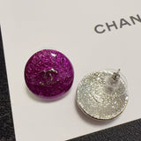 18K CC Purple Round Earrings