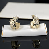 18K CC Half Circle Diamond Gold Earrings