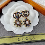 18K Double G Flower Pendant Earrings
