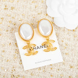 18K CC Big Pearl Pendant Earrings