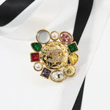 18K CC Color Crystal Flower Brooch