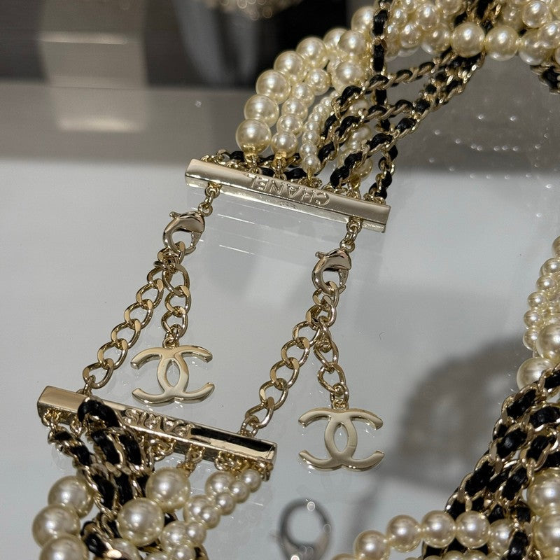 18K CC Pearls Choker Gold Necklace
