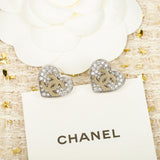18K CC Diamond Heart Gold Earrings