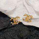 18K CC Pink Camellia Pearl & Gold Earrings