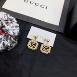 18K Double G Square Pearls Earrings