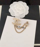 18K CC Heart Star Chain Brooch