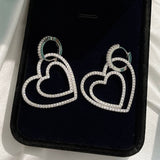 18K T Double Heart Diamond Earrings