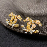 18K CC Pink Camellia Pearl & Gold Earrings