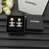 18K CC White Pearl Earrings