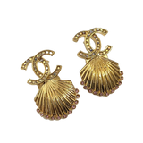 18k CHANEL CC Shell Pendant Earrings