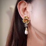 18K CC Camellia Red Crystal Earrings