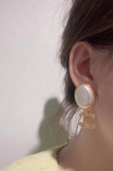 18K CC Big Pearl Pendant Earrings