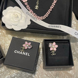 18K CC Pink Flower Gold Earring