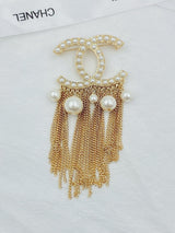 18K CC Pearl Tassel Brooch