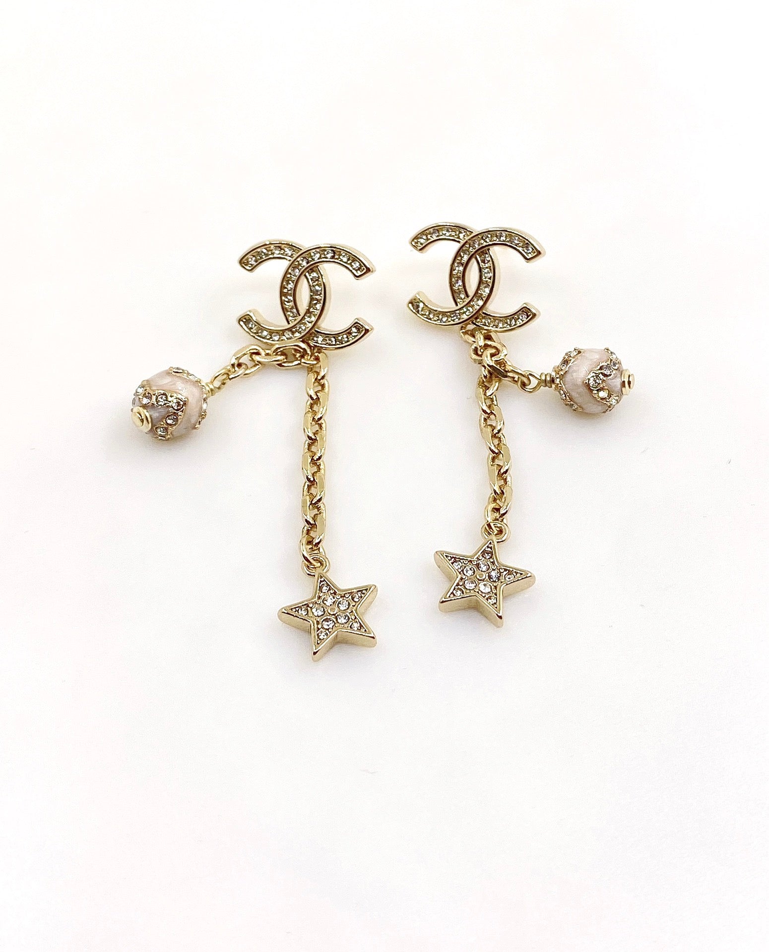 18K CC Star Pearls Earrings