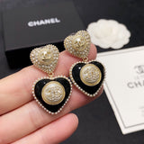 18K CC Black Heart Earrings
