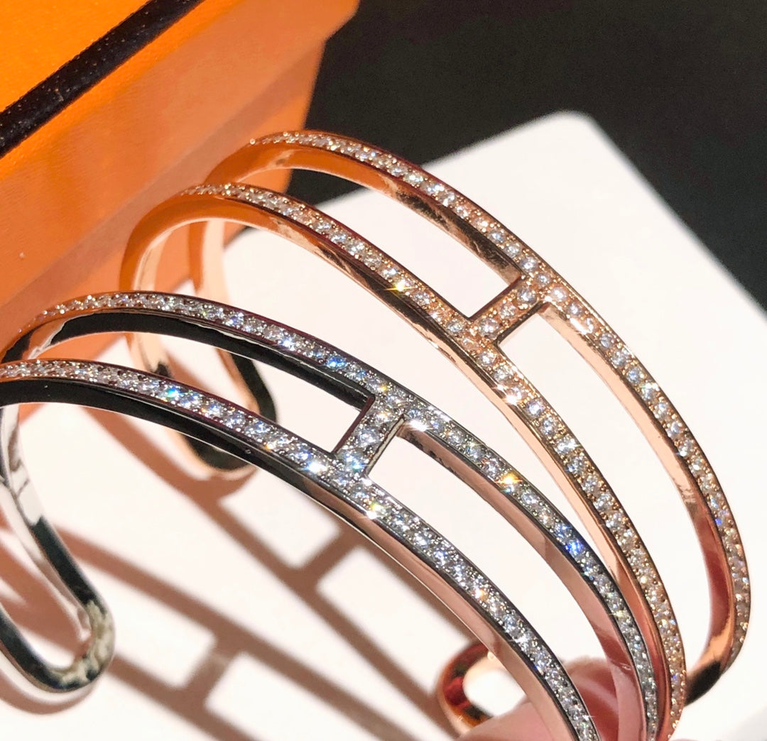 18K Ever Chain D¡¯ancre Cuff Diamond H Bracelet