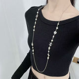 18K CC Long Diamond & Pearl Necklace