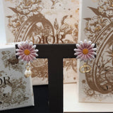18K CD Pink Sun Flower Pearl Earrings