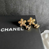 18K CC Diamond Flower Gold Earrings