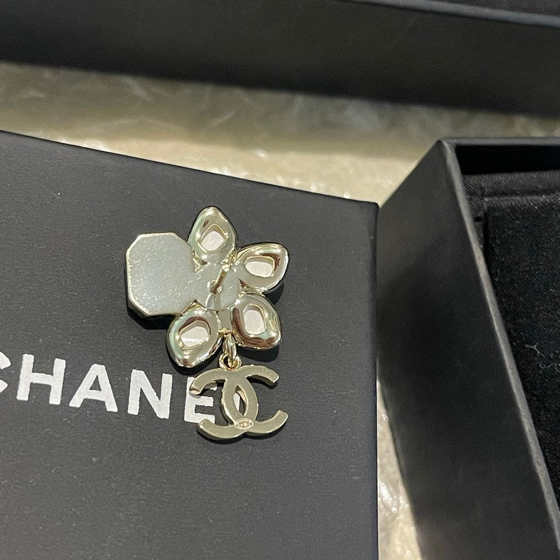 18K CC Pink Flower Gold Earring